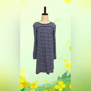 Hanna Andersson Girls Dress Size 8 Blue and White Stripes Long Sleeved